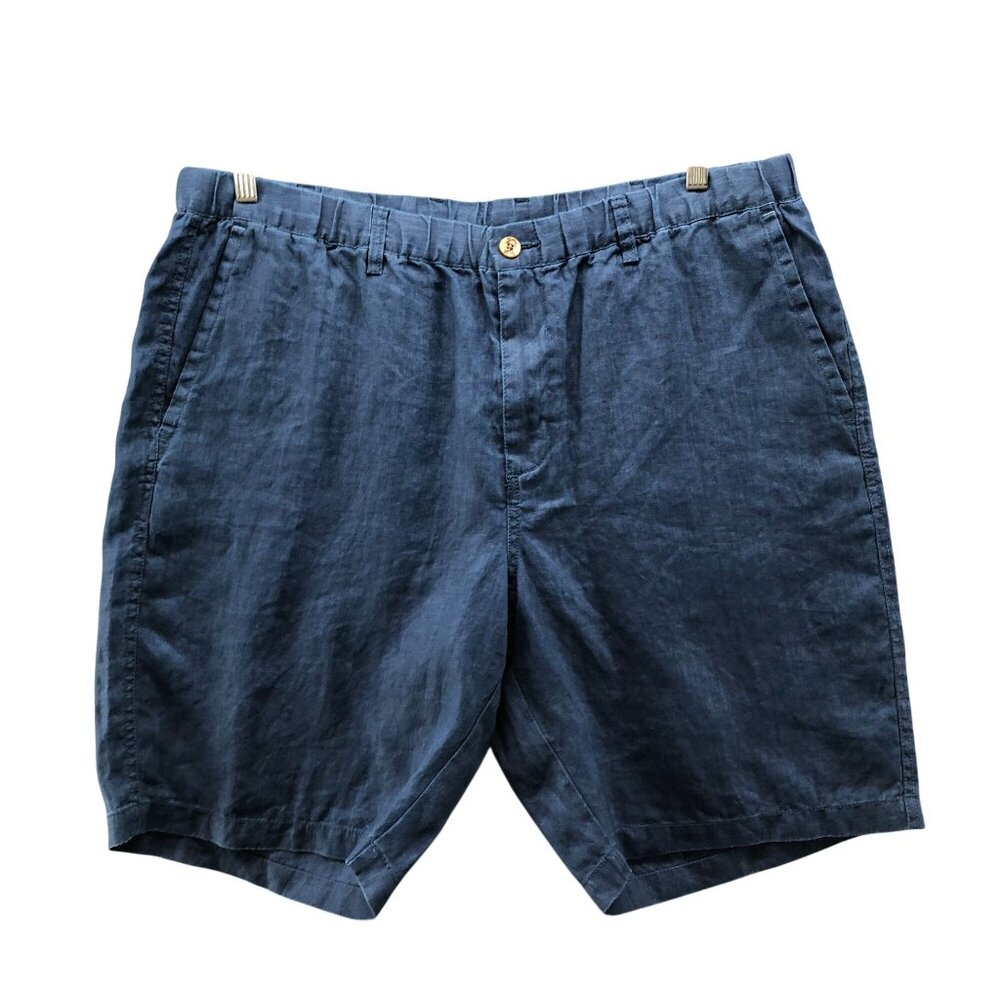 Tommy Bahama 100% Linen Shorts Mens 1XLB‎ Navy Blue 10" Flat Front Comfort Waist